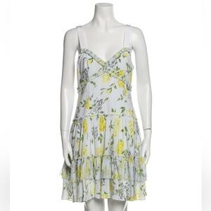 Cinq à Sept Yellow and Green Floral Silk Mini Dress US6